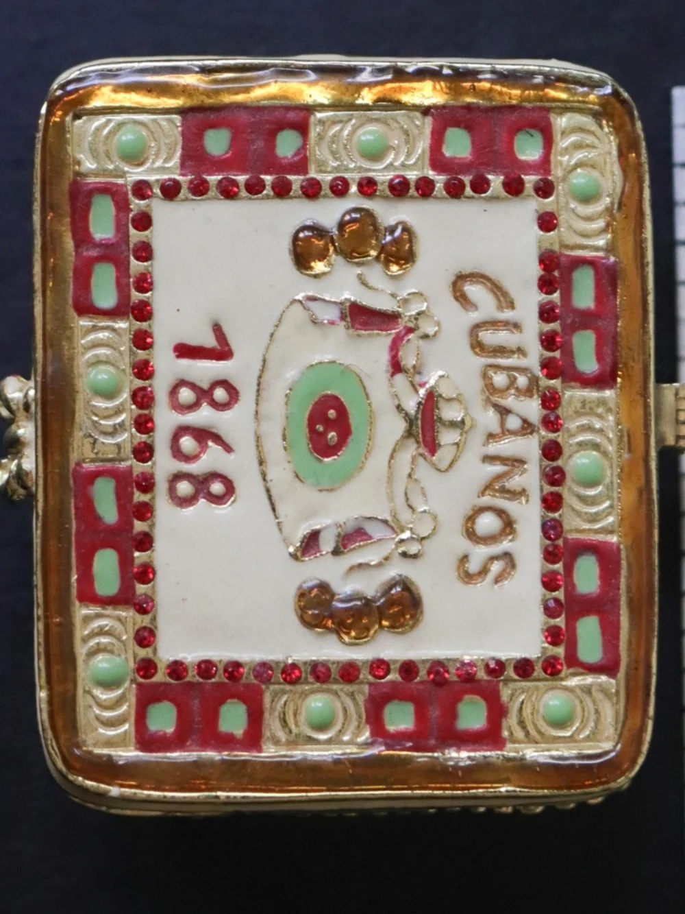 Work of Art Cubanos 1868 Enamel Rhinestone Cigar Trinket Box